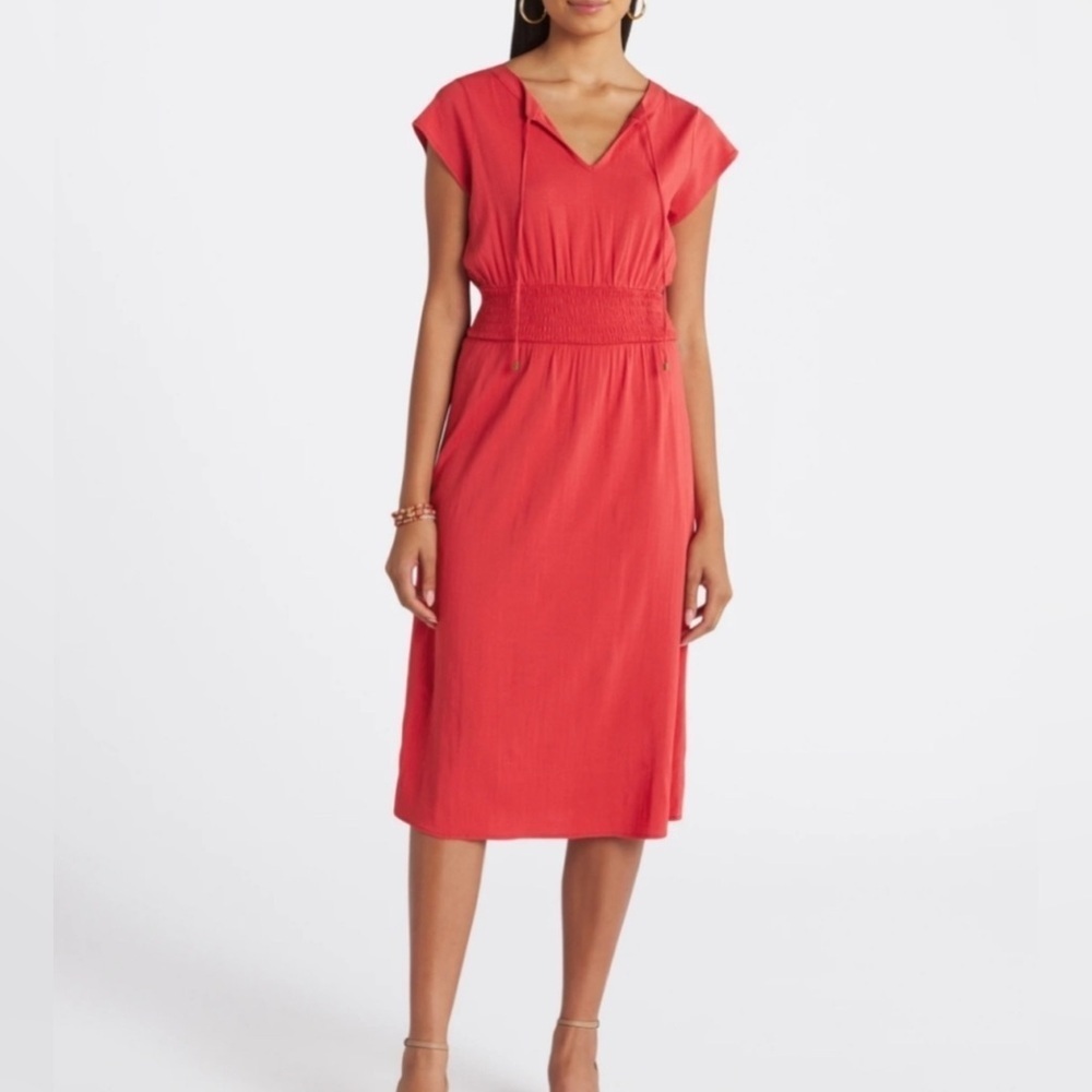 NWT Market & Spruce Neriah Smocked Aline Dress Red Midi Small